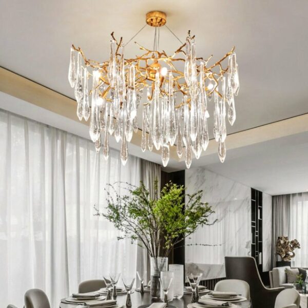 Lustre goutte d'eau dorée en cristal au design moderne • Luminaires ...