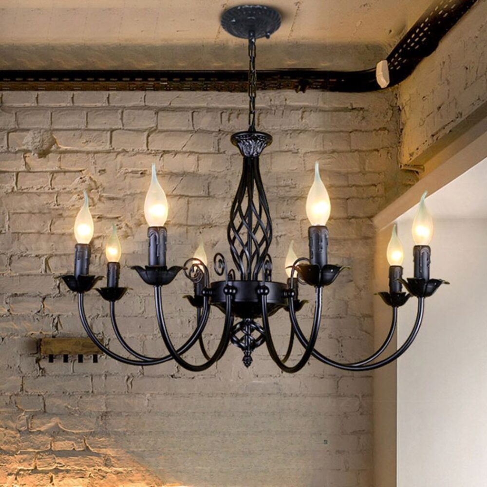 Lustre industriel en fer forgé style chandelier