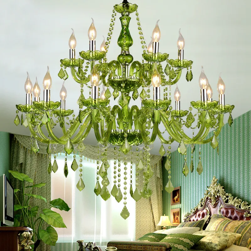 Lustre majestueux vert style plafonnier vintage - détail