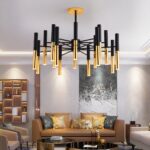 Lustre moderne LED tube noir et doré - vue de face