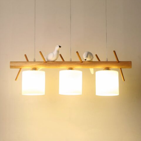 Lustre oiseaux japonisant en bois massif