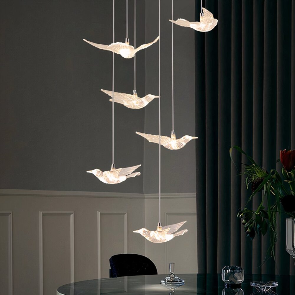 Lustre oiseaux LED pendant blanc - vue de face