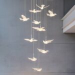 Lustre oiseaux LED pendant blanc - vue de côté
