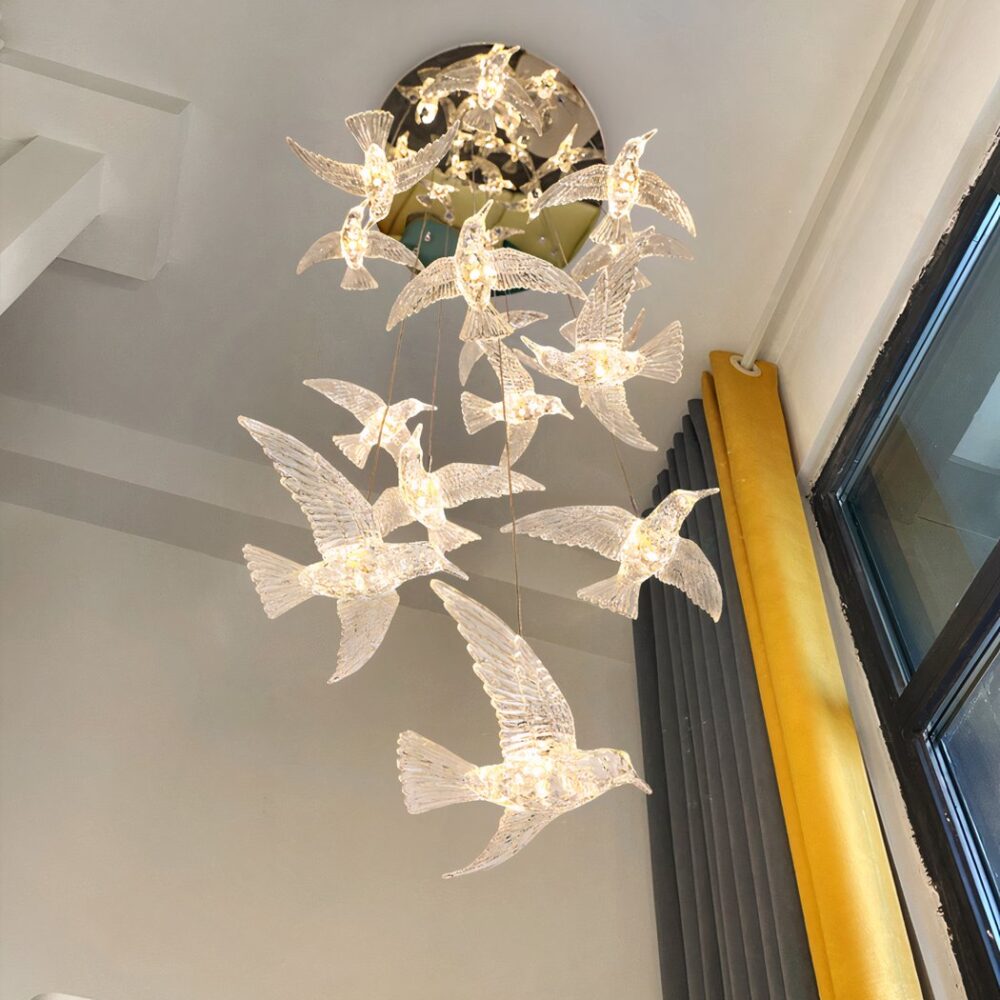 Lustre oiseaux LED pendant blanc