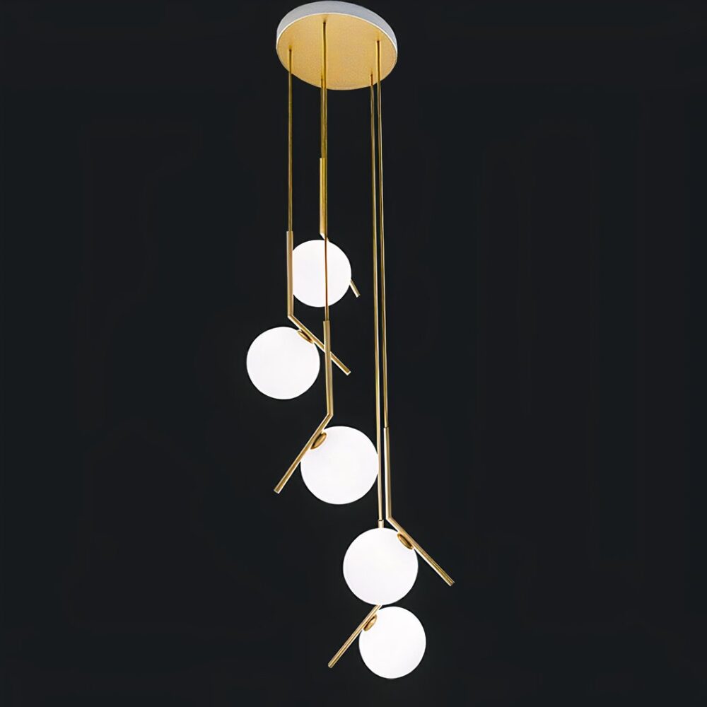 Lustre pendant 5 boules LED suspendue au design moderne - vue de face