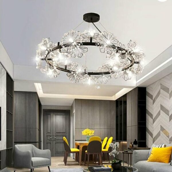 Lustre pissenlit rond à LED design moderne et créatif dans un salon moderne
