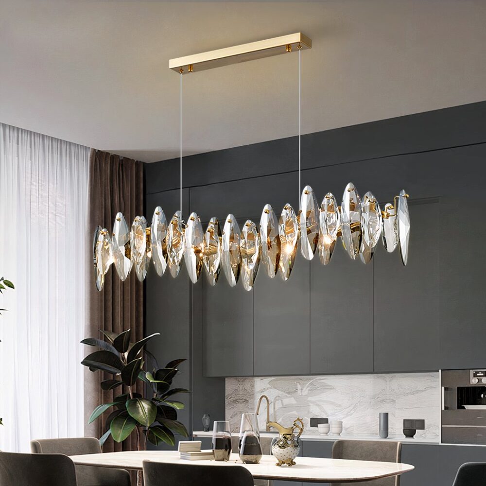 Lustre salle à manger moderne en cristal et acier inoxydable