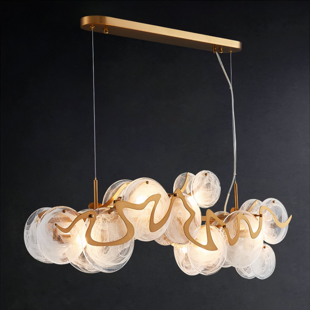 Lustre salon suspendu à design moderne en verre - vue de face