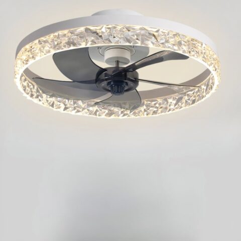 Lustre ventilateur avec luminaire LED décoration diamant