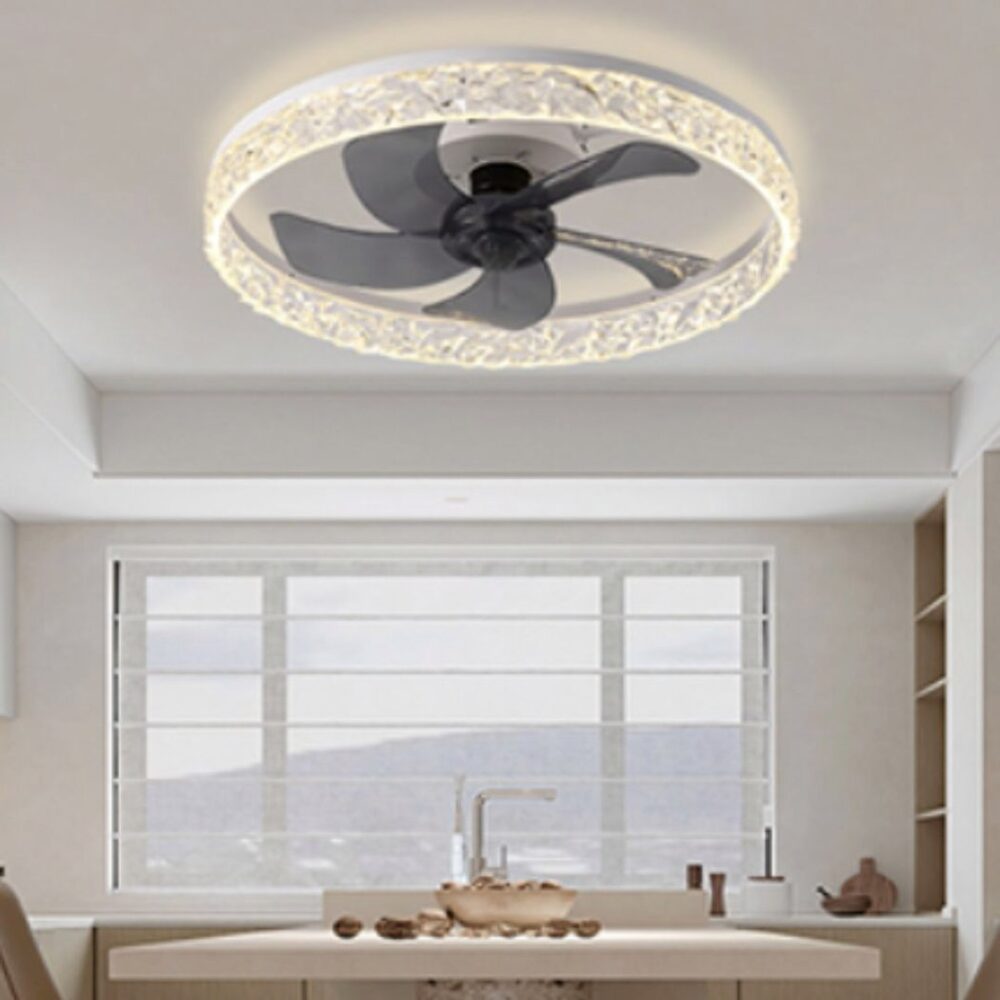 Lustre ventilateur avec luminaire LED décoration diamant