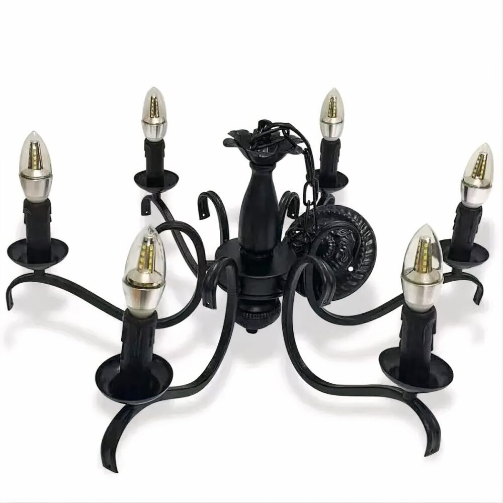 Lustre vintage en fer forgé noir effet chandelier