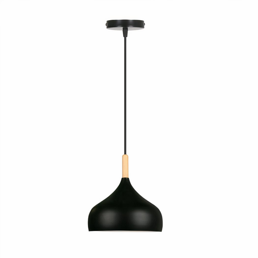 Suspension abat jour design nordique moderne noire présentée sur fond blanc