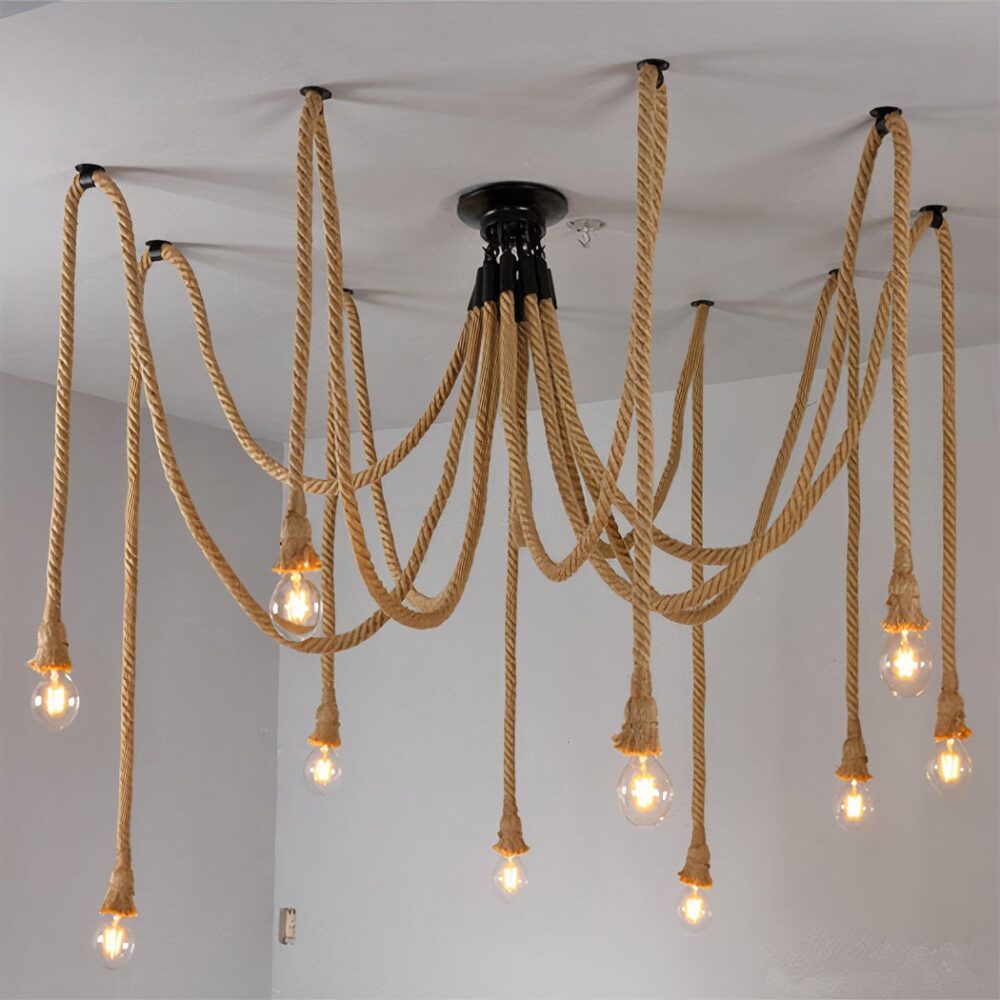 Suspension araignée en corde vintage présentée sur fond gris