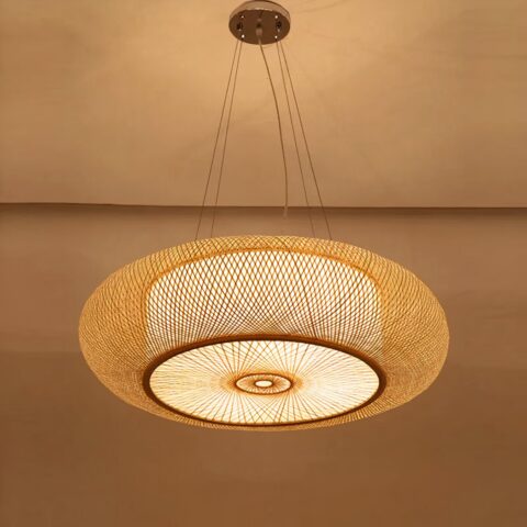 Suspension bambou moderne au design chinois sur fond orange