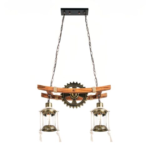 Suspension bois réglable de style industriel et rétro sur fond blanc