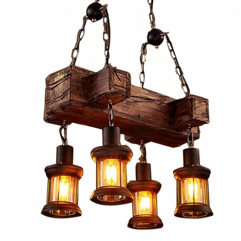 Suspension bois vintage et industrielle sur fond blanc