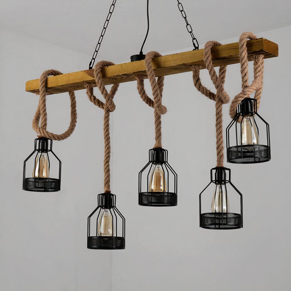 Suspension corde avec lanternes de style vintage - vue de face