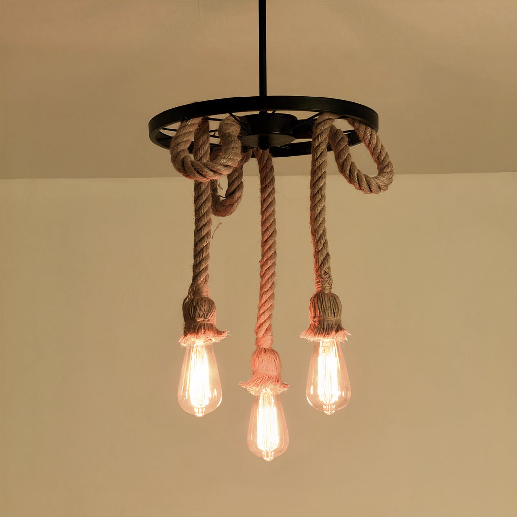 Suspension corde LED au design vintage sur fond beige