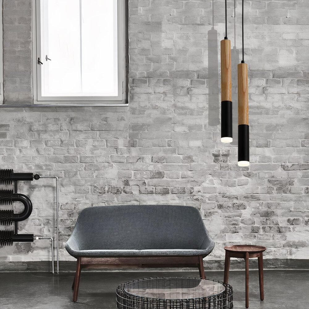 Suspension en bois LED en forme de tube