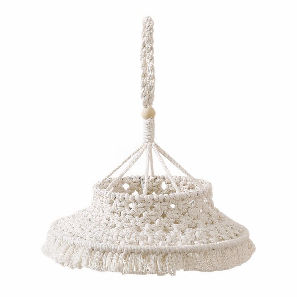 Suspension en macramé naturel bohème, de couleur blanche, suspendu à une corde