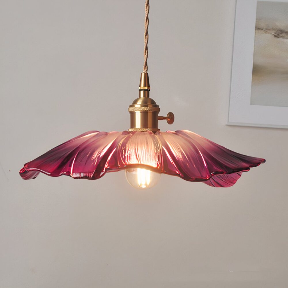 Suspension fleur en verre rose