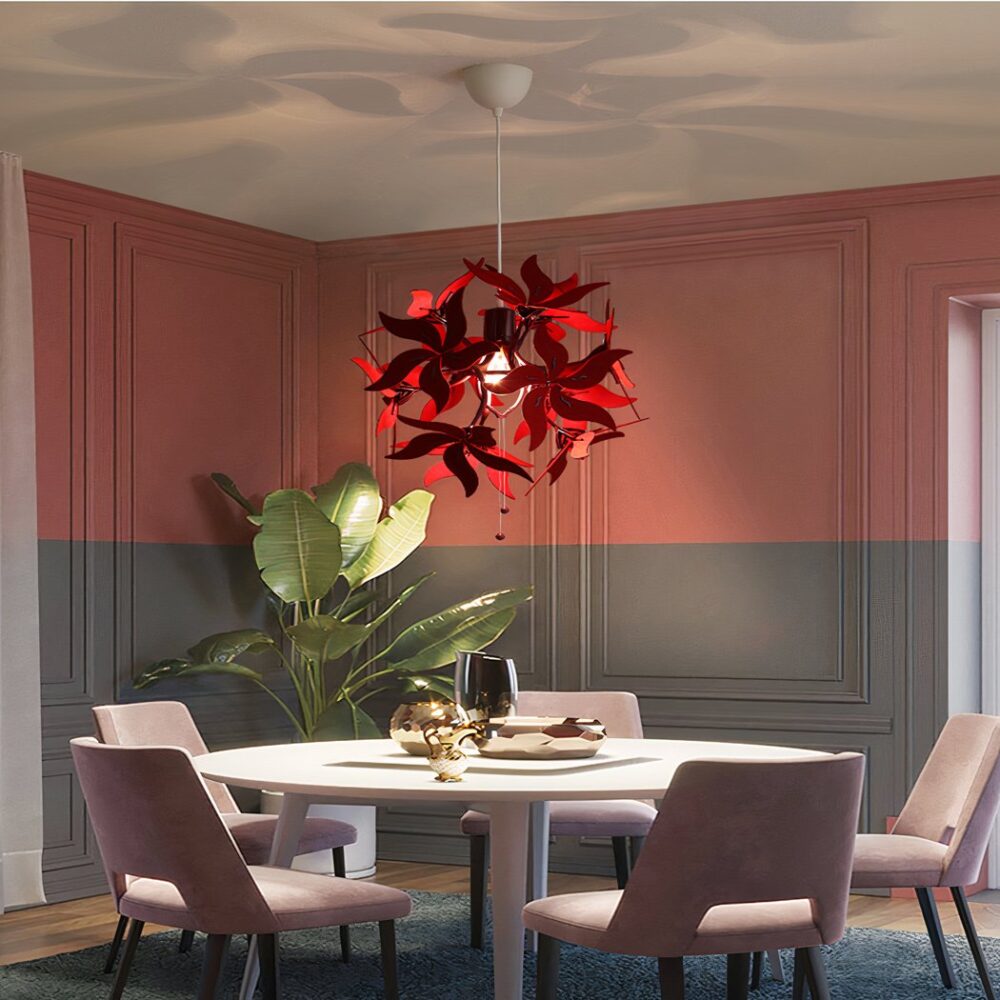 Suspension fleurs rétractable luxueuse au dessus d'une table de salle à manger