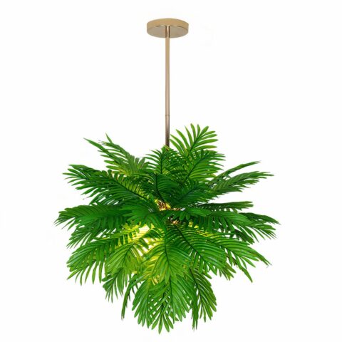Suspension jungle en forme de feuilles de palmiers présentée sur fond blanc