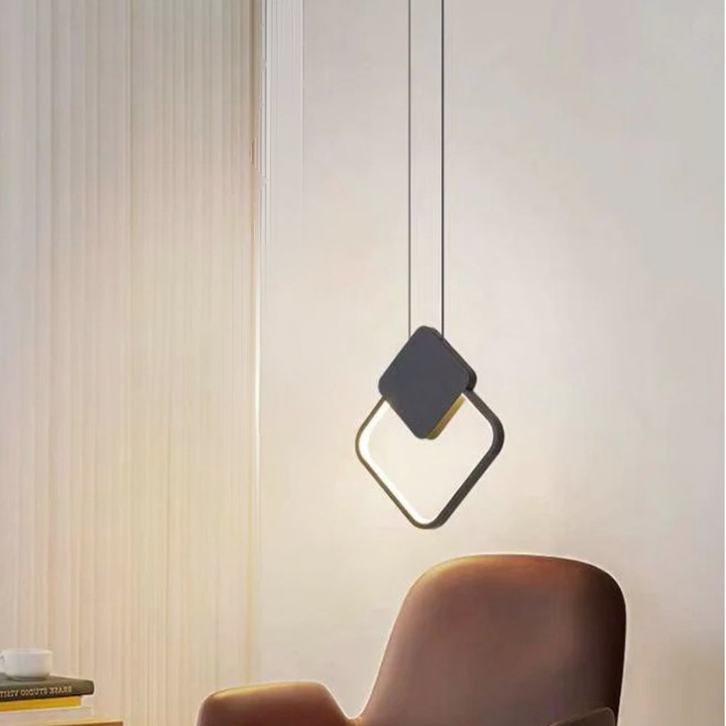 Suspension LED design minimaliste losange noir