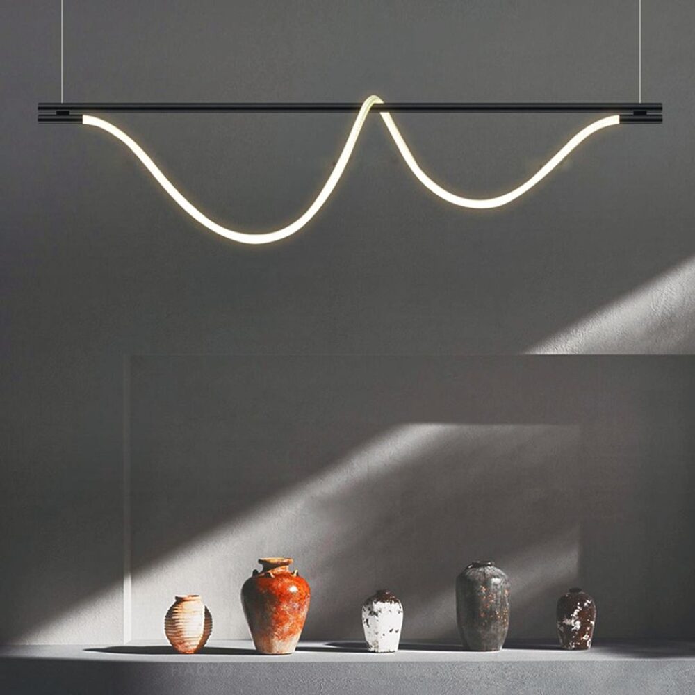 Suspension loft LED en acier noir - vue de face
