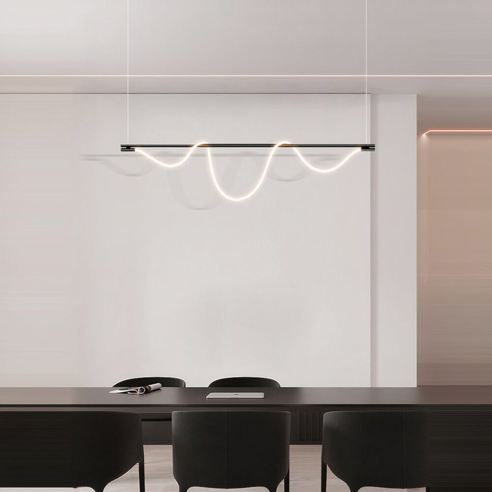 Suspension loft LED en acier noir - vue de côté