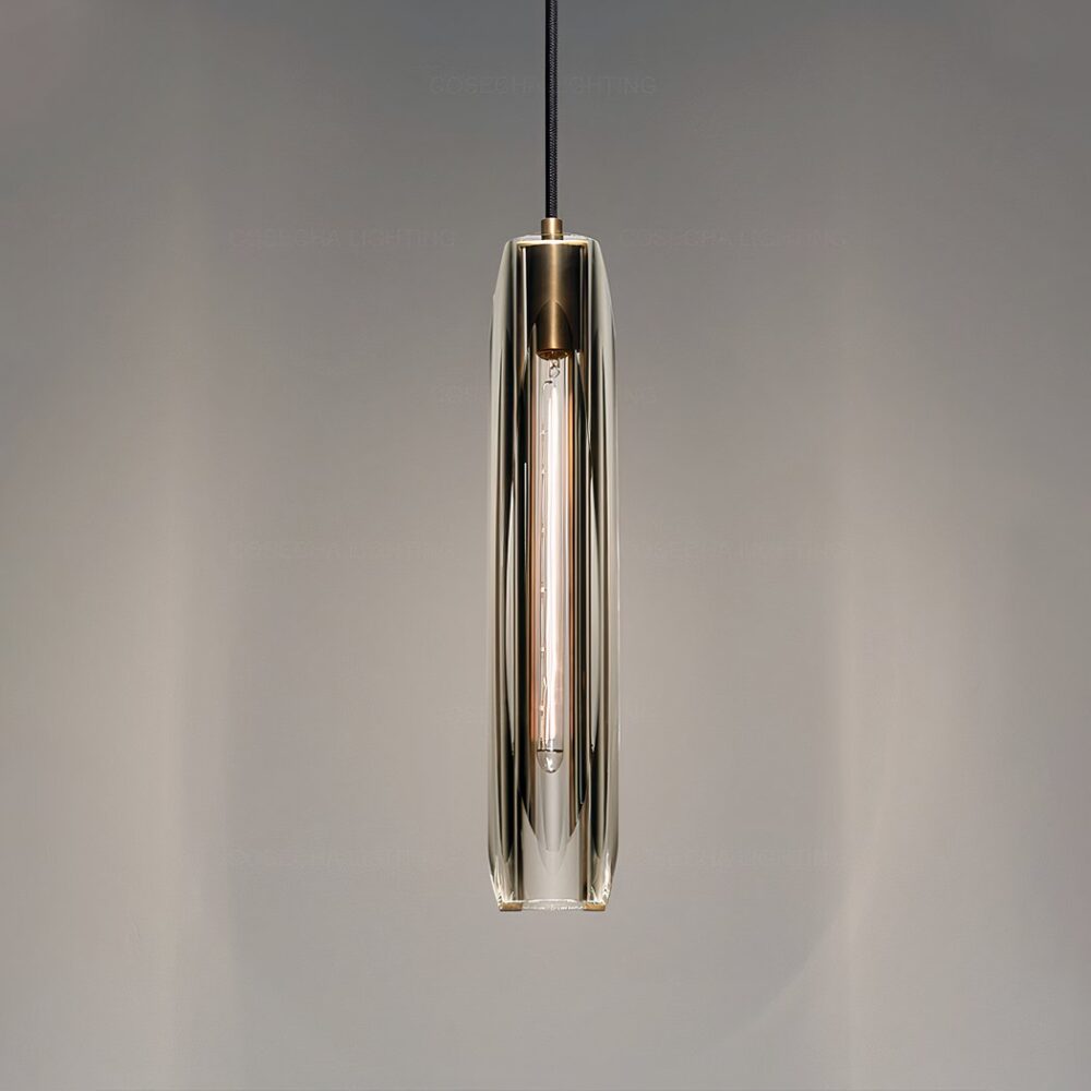 Suspension minimaliste design tube présenté sur fond gris