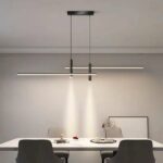 Suspension multiple LED au design minimaliste moderne au dessus d'une table à manger