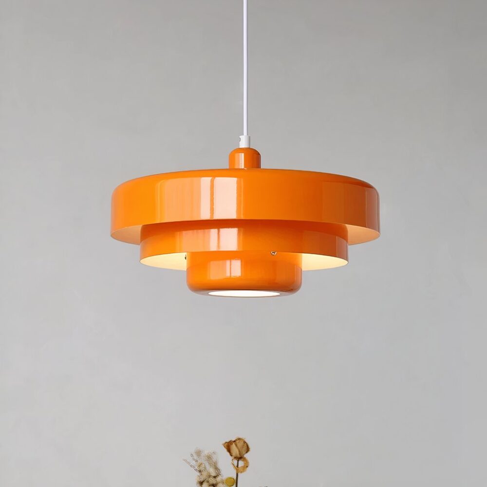 Suspension orange design en métal, formé de 3 parties cylindrique superposées