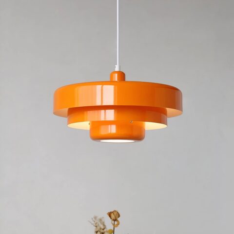 Suspension orange design en métal, formé de 3 parties cylindrique superposées