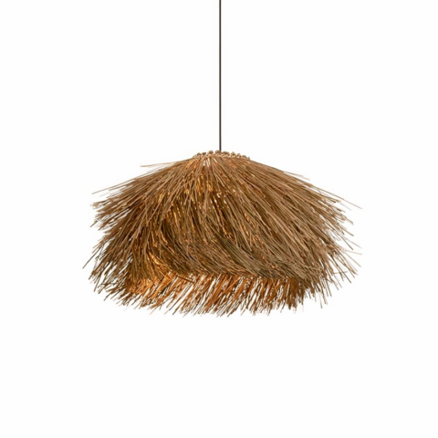 Suspension paille de style vintage pour salon sur fond blanc