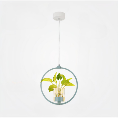 Suspension plante avec lampe cercle LED et vase — vue principale