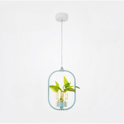 Suspension plante avec lampe ovale LED et vase