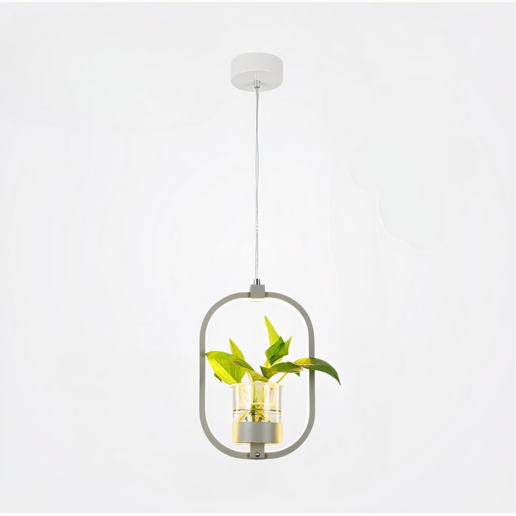 Lampe ovale LED suspendue avec vase pour plante
