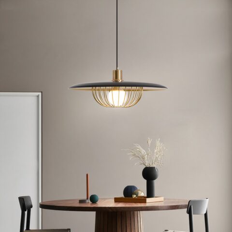 Suspension plate retro chic moderne simple au dessus d'un table à manger dans une déco moderne