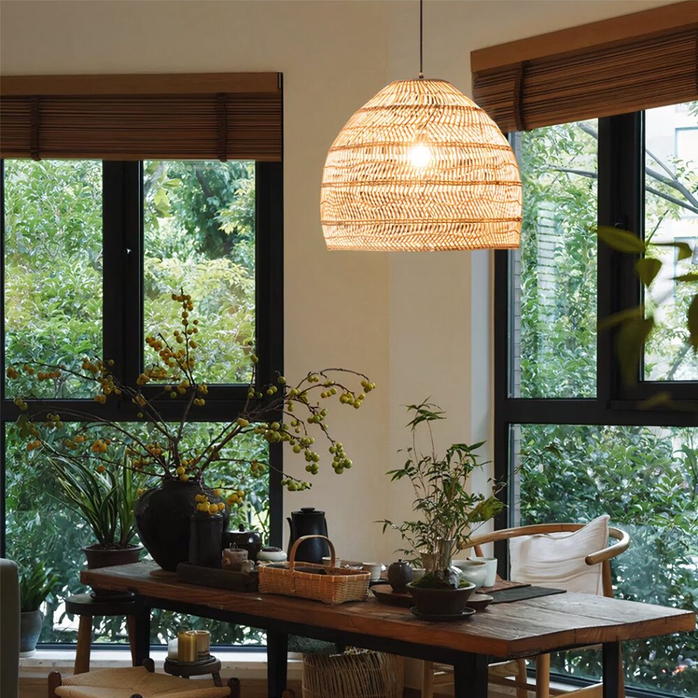 Suspension rotin naturel de style chinois pour salle à manger