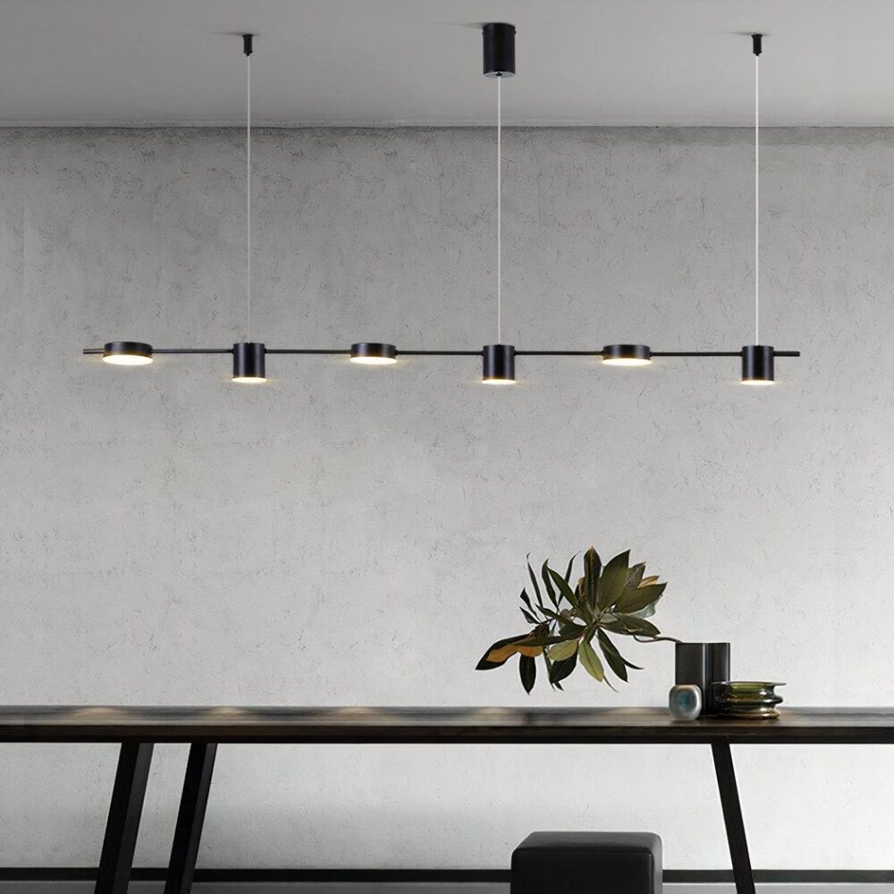 Suspension salle à manger au design moderne à six têtes sur fond gris