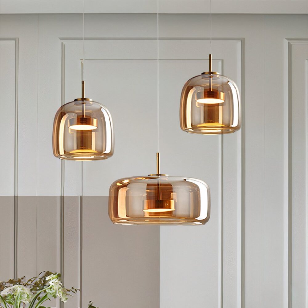 Suspension verre fumé LED au design moderne - vue de côté