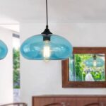 Suspension verre soufflé bleu design rétro créatif