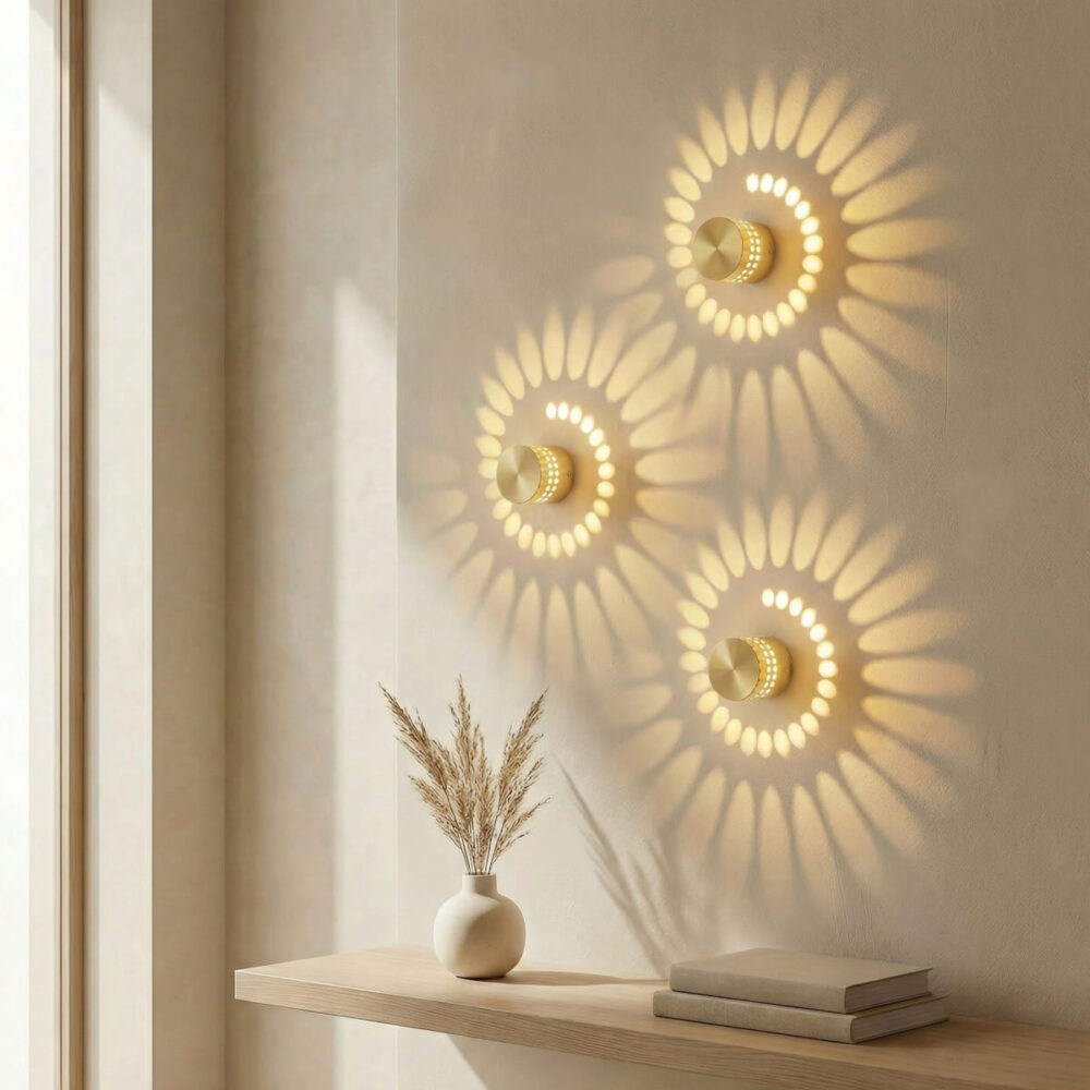 Applique murale LED design circulaire en aluminium avec projection lumineuse