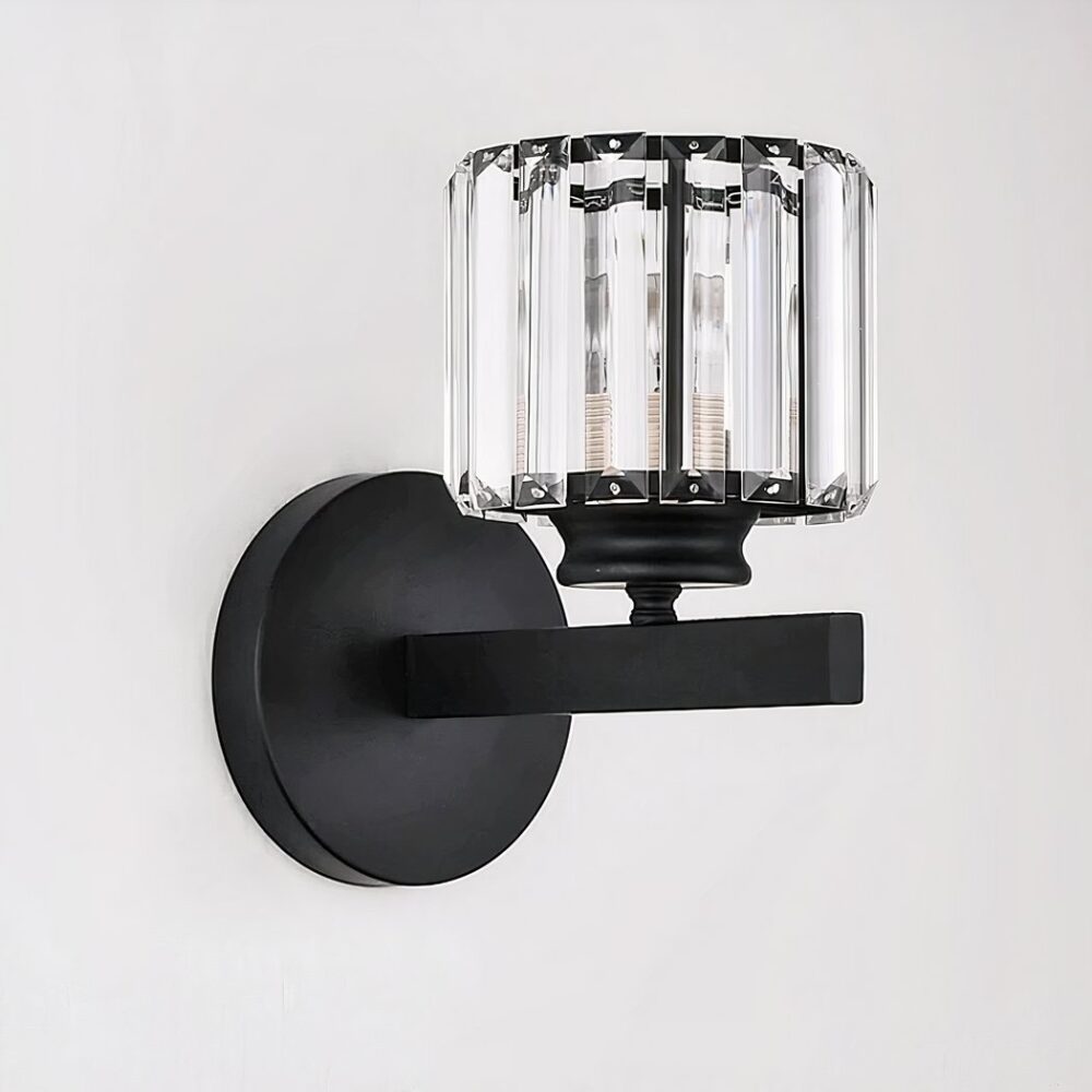 Applique murale LED au design nordique et luxueux en acier inoxydable et cristal sur fond gris