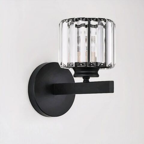 Applique murale LED au design nordique et luxueux en acier inoxydable et cristal sur fond gris