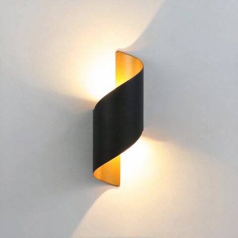 Applique murale LED moderne et étanche en forme de spirale allumée sur fond gris