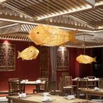 Lustre bambou en forme de poisson - vue de face