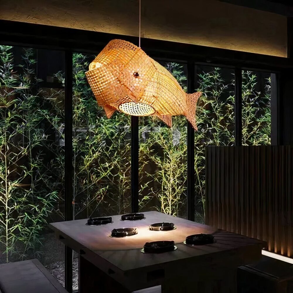Lustre bambou en forme de poisson