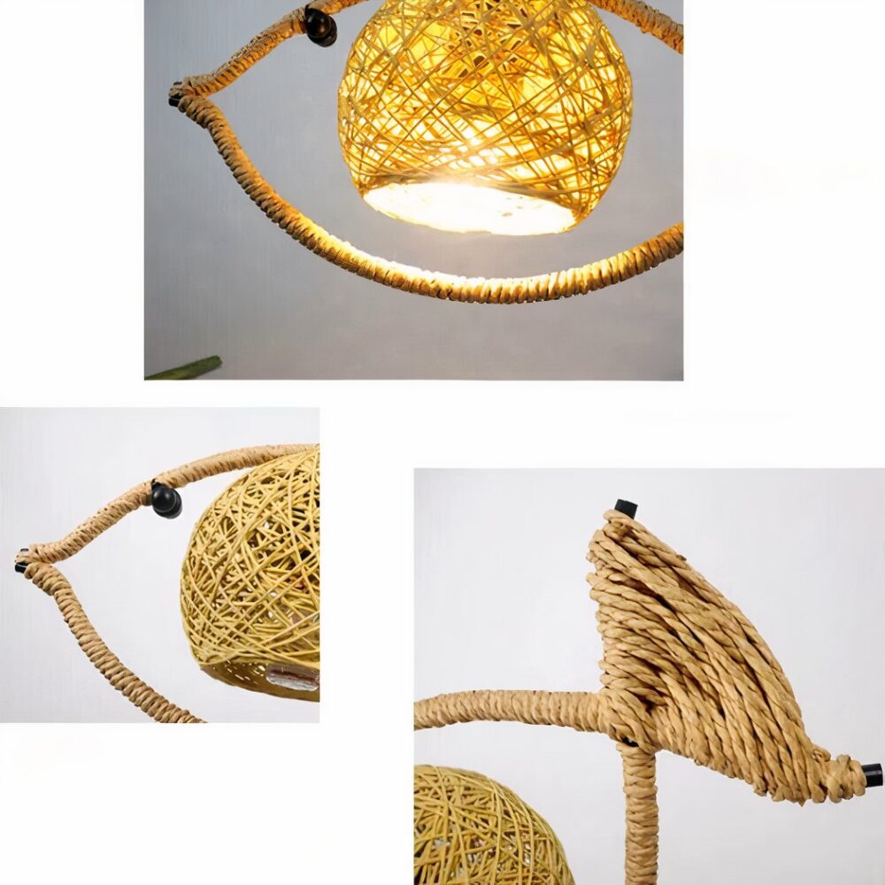 Lustre en corde au design poisson - vue de côté